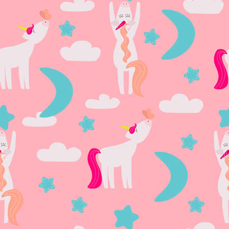 Seamless pattern with cute unicorns. Texture for baby clothes, goods, wrapping paperのイラスト素材