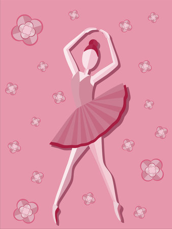 Ballerina figure on pinkbackground. Vector illustration. Can be used for banner, flyer, booklet, poster or as wallpaper.のイラスト素材