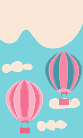 Banner with balloons flying in the sky, clouds and free space for text. It can be used as a flyer, booklet, background image.のイラスト素材