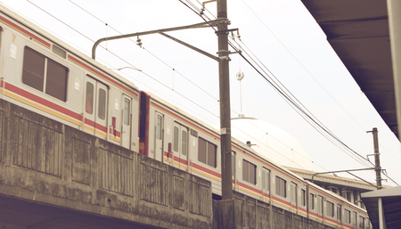 Railway with mosque background at indonesiaのeditorial素材