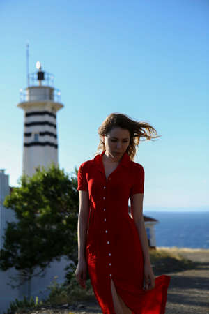 girl and lighthouseのeditorial素材