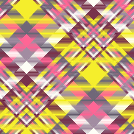 Madras plaid pattern in purple, fuchsia pink, yellow and white.のイラスト素材