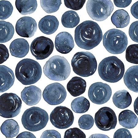 Blue watercolor spots, Seamless hand-painted pattern.の写真素材