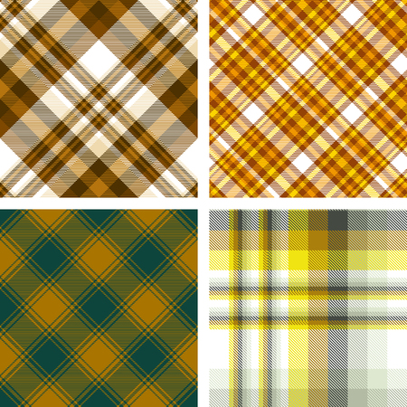 Set of four plaid patterns in shades of orange, brown and yellow.のイラスト素材