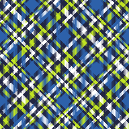 Madras plaid pattern in blue, lime green and white.のイラスト素材