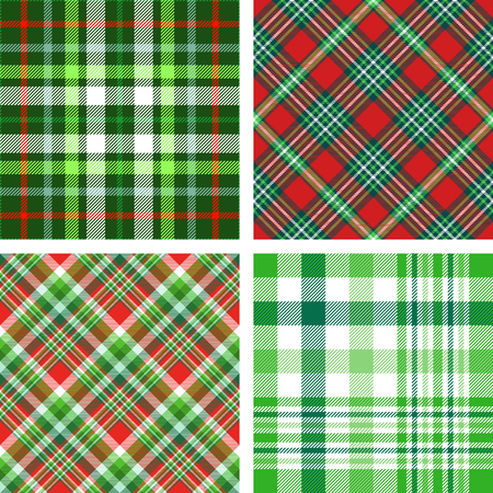 Set of four seamless plaid patterns in Christmas color palette.のイラスト素材