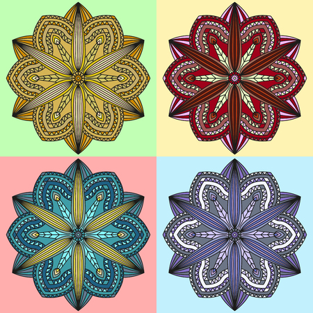 Set of four floral mandala patterns.のイラスト素材