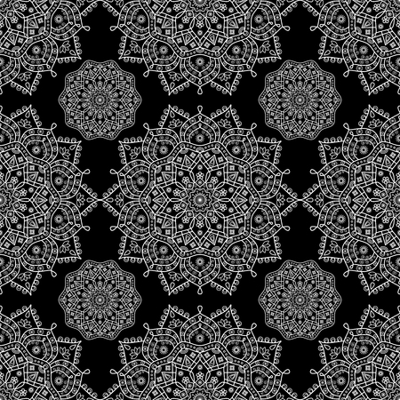 Seamless mandala medallion pattern in black and white.のイラスト素材