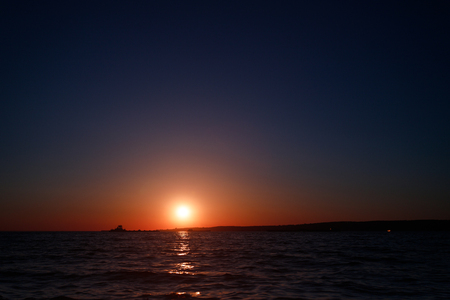 Red sunset over the sea, river Volgaの写真素材