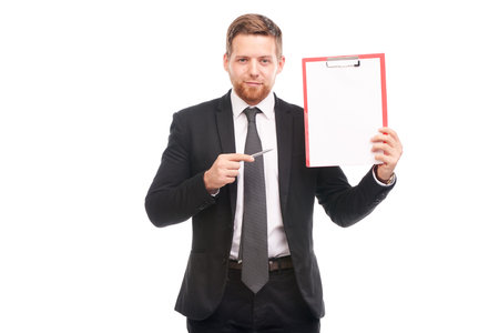 Studio portrait of business coach holding clipboardの写真素材