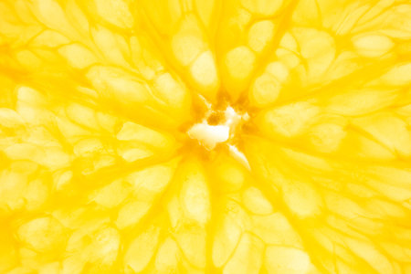 Macro closeup of a cut orange slice top view