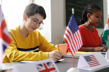International students studying in the classroom at schoolの写真素材
