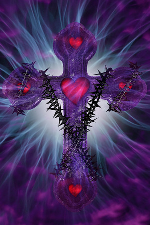 Christian cross with rays of energyの写真素材