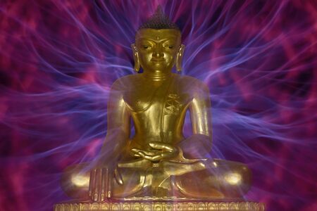 Buddha wrapped in energy beamsの写真素材