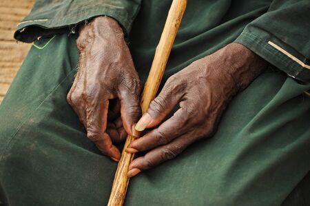 Hands with many wrinkles of old Mali, Africa