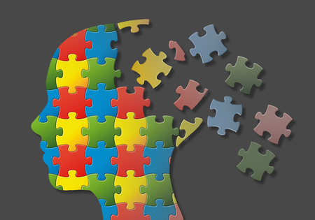 Puzzle head with brain parts in disunityの写真素材