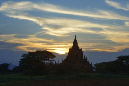 Temple in Bagan with the sunsetの写真素材