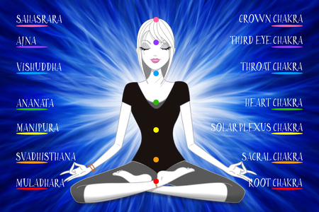 Illustration of girl doing meditationの写真素材