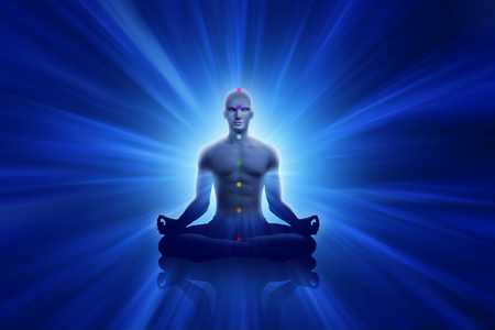 Yoga men with blue rayの写真素材
