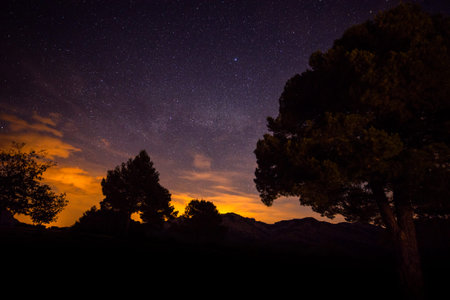 Starry night in the mountainの写真素材