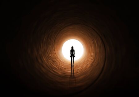 Tunnel with light in the backgroundの写真素材