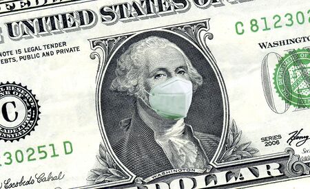 Dollar bill with mask for coronavirusの写真素材