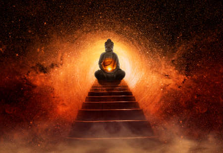 Buddha image at the end of the stairsの写真素材