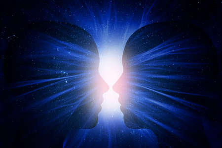 Human head with energy beamsの写真素材