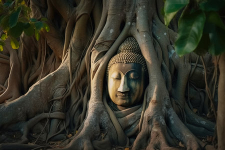 Buddha statue in the tree. Generative AIの素材