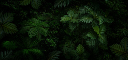 Tropical leaves background. Green leaf pattern in dark jungle.の写真素材