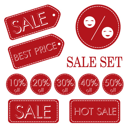 set of red sale tags, vector illustration on white background.のイラスト素材