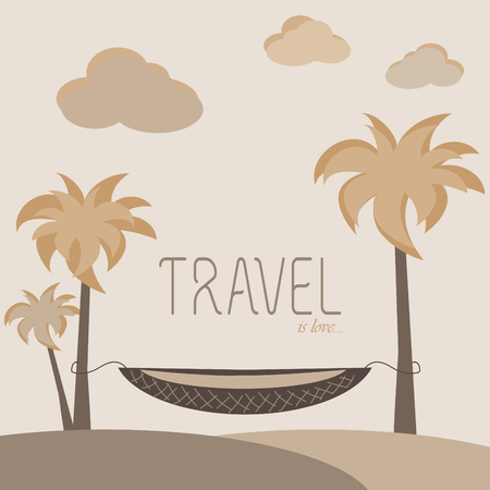 Palms, a hammock, clean sea air, dreams of travel, a paradise on the coastのイラスト素材