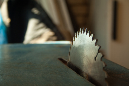 Circular table close up with sharp metal teethの写真素材