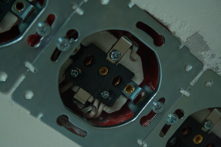 Disassembled power socket. Installation of the power socketの写真素材
