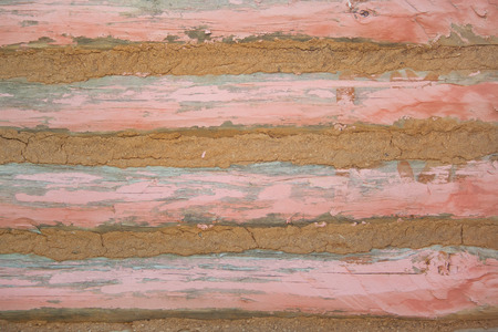 Wall of logs and mineral wool texture. Abstract backgroundの写真素材