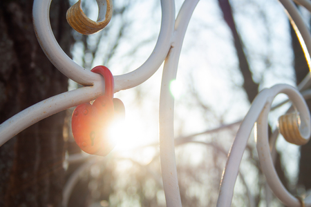 The lock in the shape of a heart. The concept of love and marriage. Romance. Valentine's Dayの写真素材