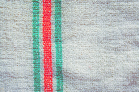 Close up detail of towel. Red and green stripes on woven towelの写真素材