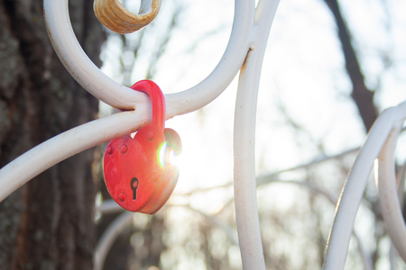 The lock in the shape of a heart. The concept of love and marriage. Romance. Valentine's Dayの写真素材