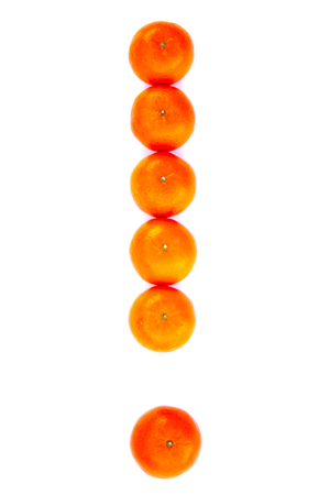 Exclamation mark solved with tangerines isolated on white backgroundの写真素材