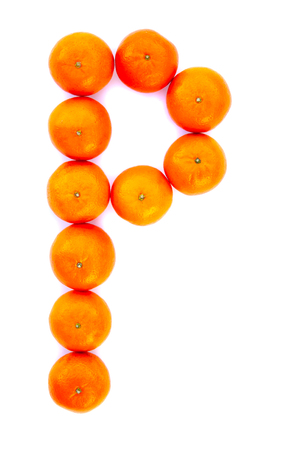 Letter solved with tangerines isolated on white background. Mandarine Â«PÂ» letterの写真素材