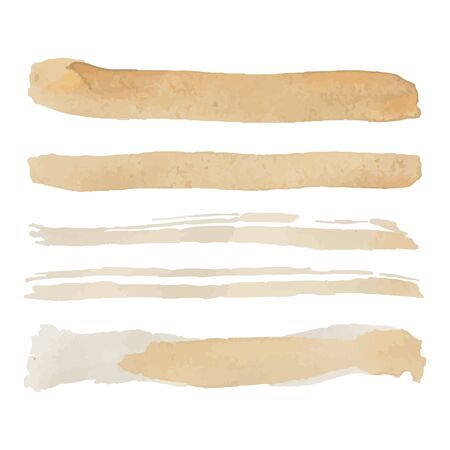 Set of Five gold yellow colored vector paintbrush strokes isolated on white background. Hand paint gold brushes lines isolatedのイラスト素材