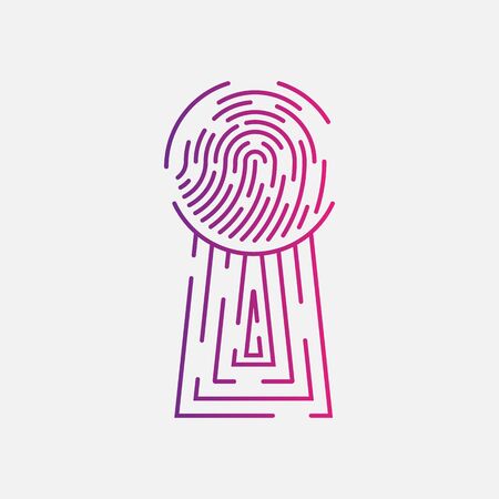 Keyhole in the form of a fingerprint icon vector illustration isolated on white background. Concept, blockchain symbol, internet security, privacy, identity, security of personal dataのイラスト素材
