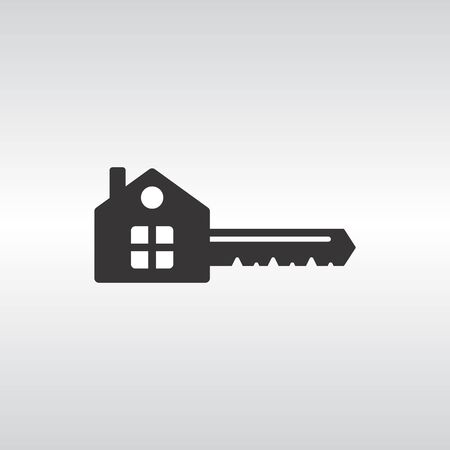 Key icon with a base in the shape of a house isolated on white background vector illustration. Symbol, concept of mortgage, rental housing, apartment, home. Can be used for logo, advertising, icons, cards, business cards.のイラスト素材