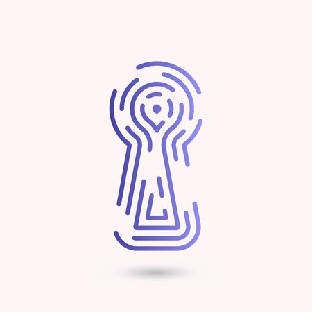 Keyhole in the form of a fingerprint icon vector illustration isolated on white background. Concept, blockchain symbol, internet security, privacy, identity, security of personal dataのイラスト素材