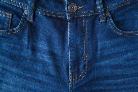 Dark blue male jeans zipped fly close up. MEn health, men fashion concept.の写真素材