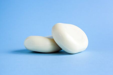 Soap side view on a blue backgroundの写真素材