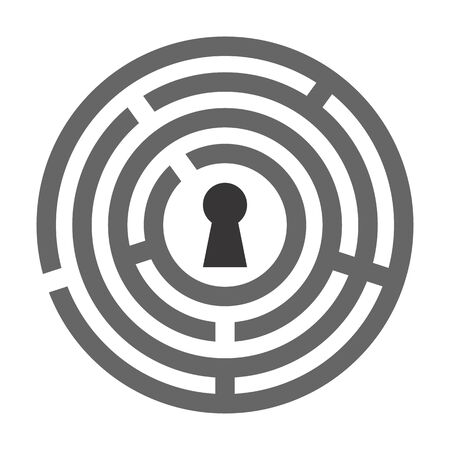 keyhole inside the maze icon isolated on white background. The concept of solving problems, finding solutions, business, leadership, thinking outside the box, brainstormingのイラスト素材