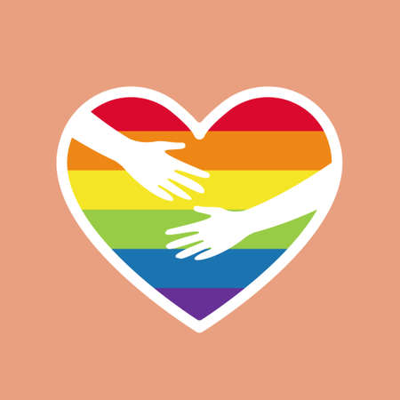Heart rainbow colored with hugging hands. LGBTQのイラスト素材