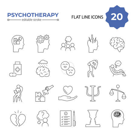 Psychotherapy and psychology line icon set. Simpleのイラスト素材
