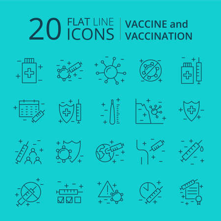 Vaccination and immunization line icon set. Collectionのイラスト素材
